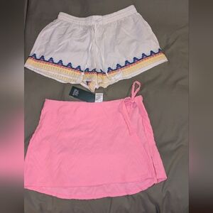 White Embroidered Shorts and Pink Wrap Skirt